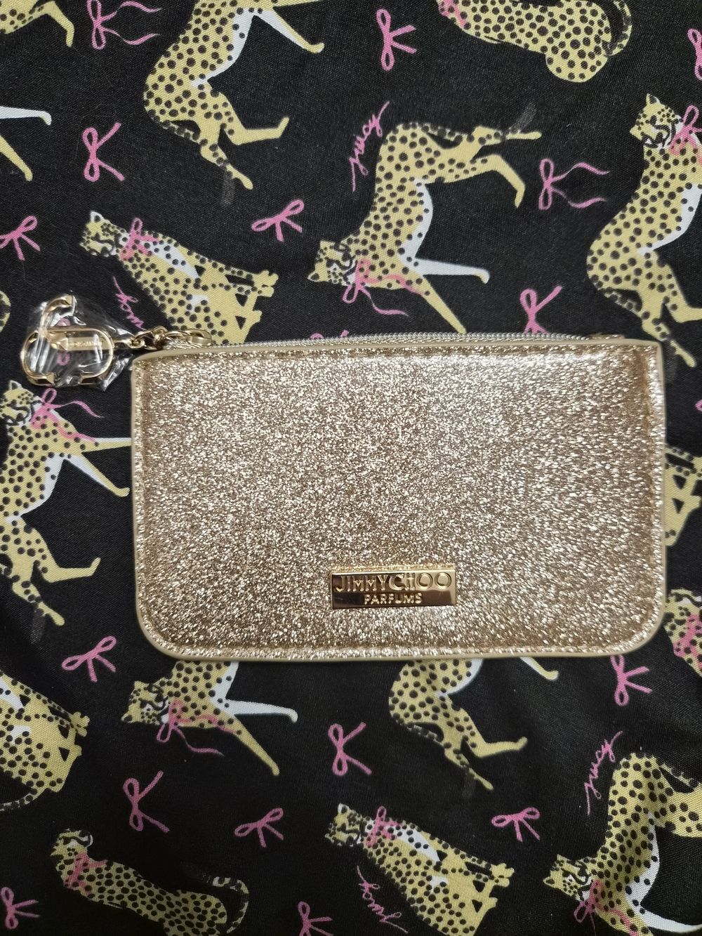Jimmy Choo GIFT WITG PURCHASE Gold Glitter Zip Card Case